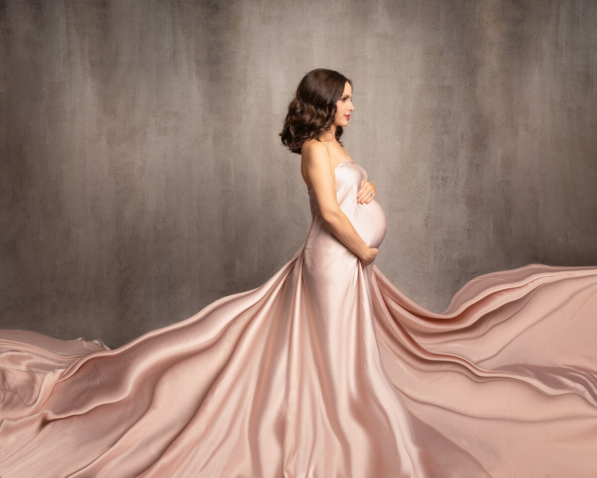 profile studio new orleans pink fabric flow  belly woman pregnant
