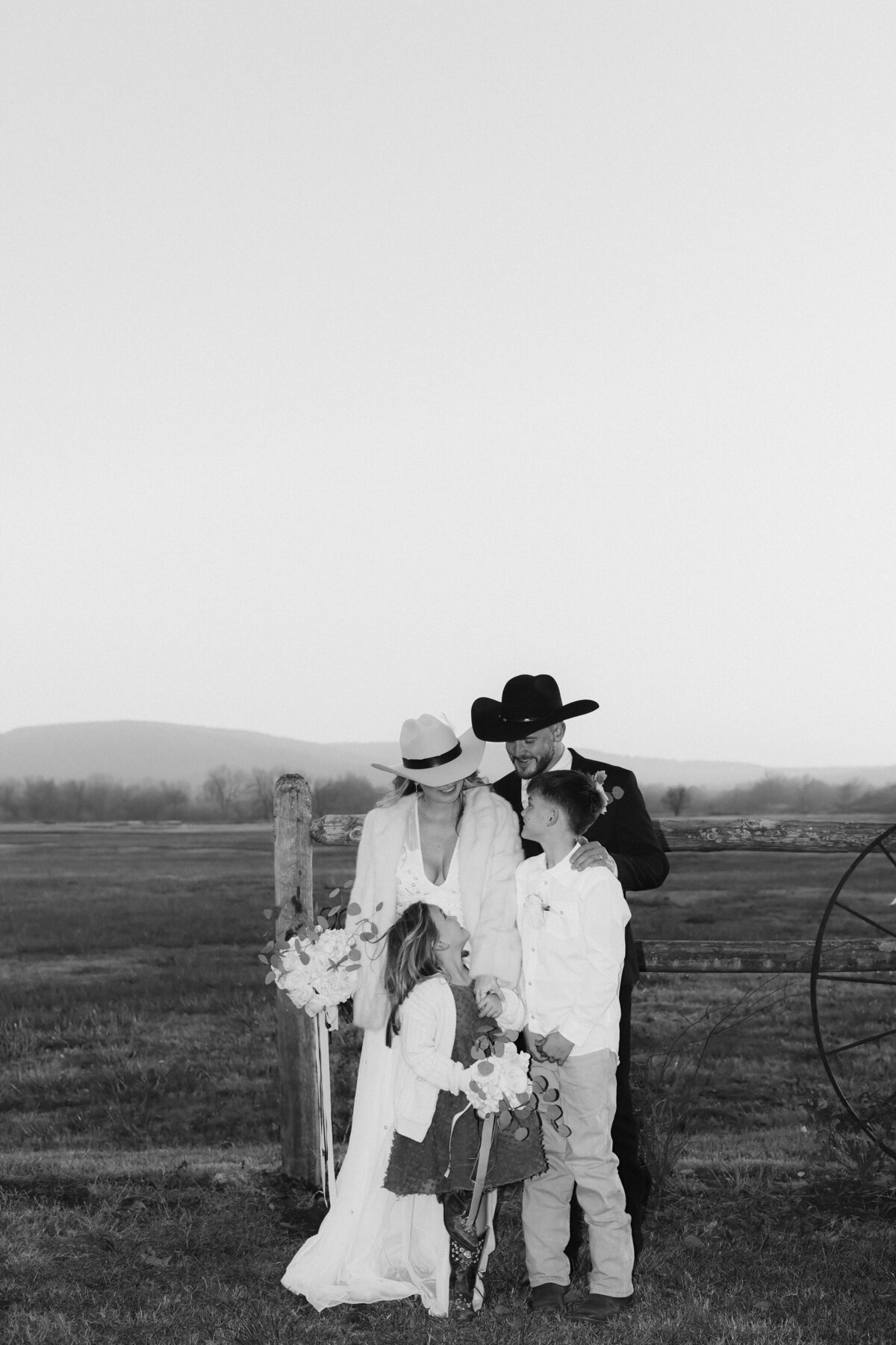Western-Inspired Wedding Portrait with Cowboy Hats | Black and White