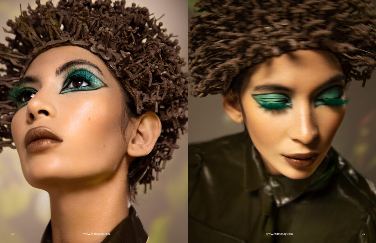 woman-brown-headpiece-colourful-editorial-makeup