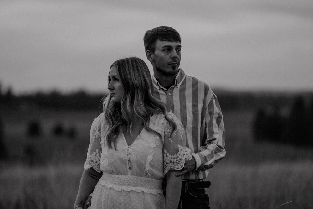 A vintage, film-inspired engagement session in Washington, featuring soft, grainy textures and a warm, nostalgic aesthetic.