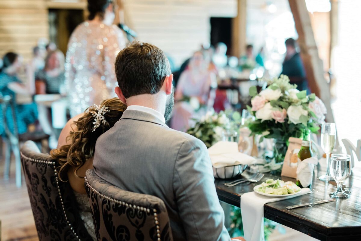 Bride and groom quiet moment during reception