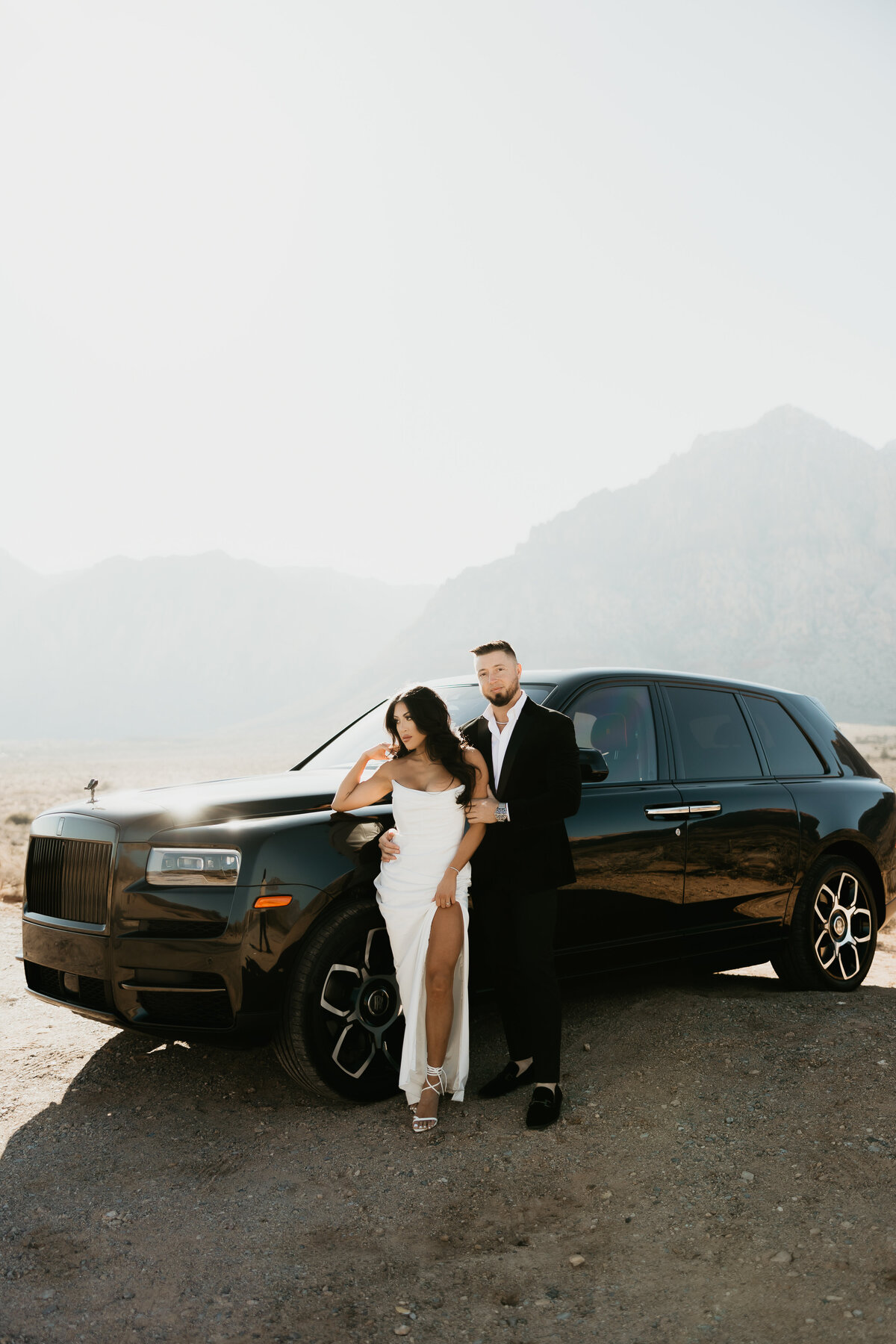 Engagement Session with Rolls Royce SUV at Fossil Beds Las Vegas Nevada