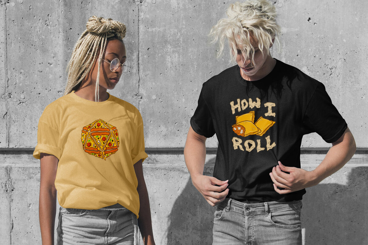 Fun pizza themed t-shirt designs that feature dungeons and dragons art