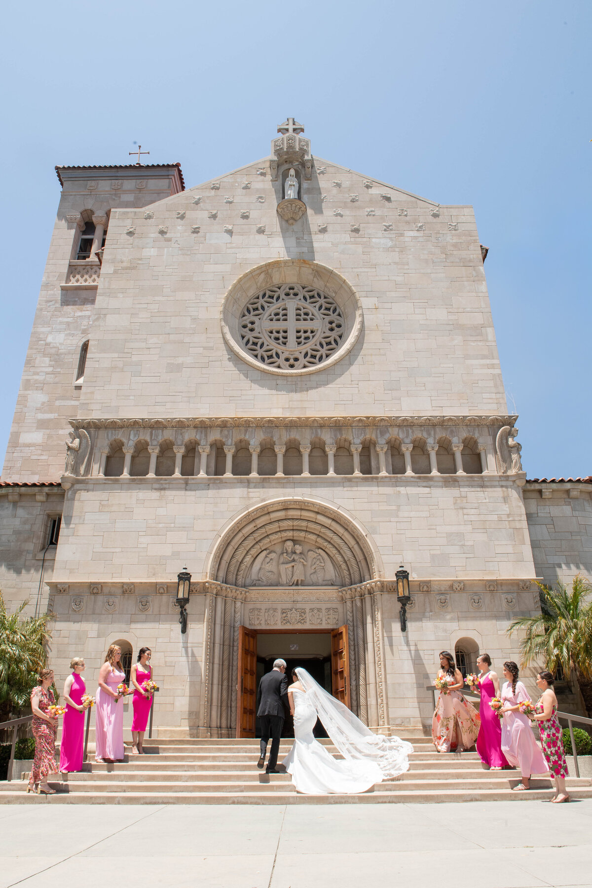 A bride walking to St monica's