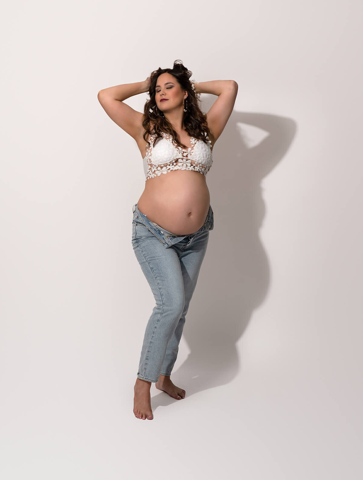 white background photo of pregnant mom