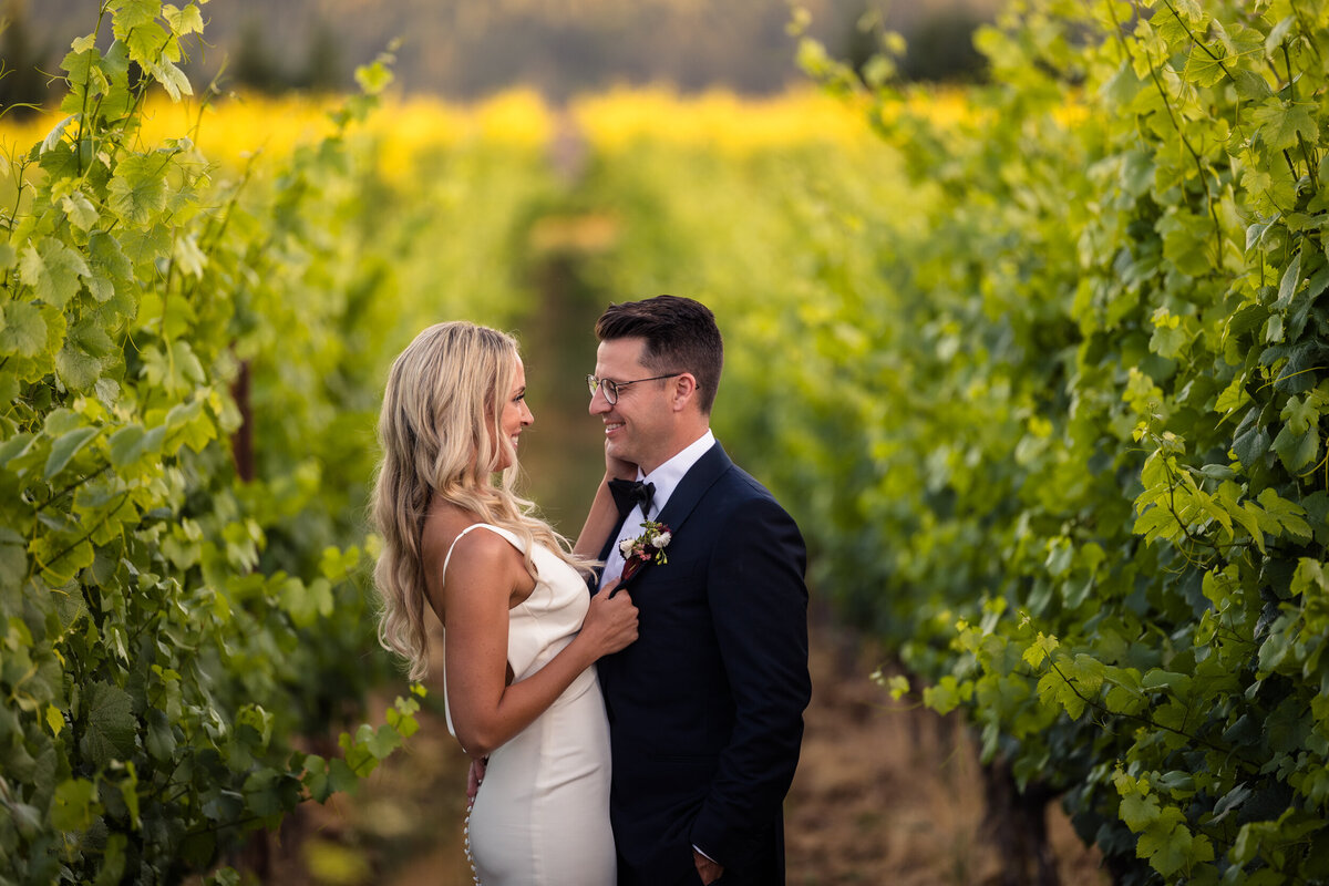 Bride and groom portraits in Dundee vineyards.
