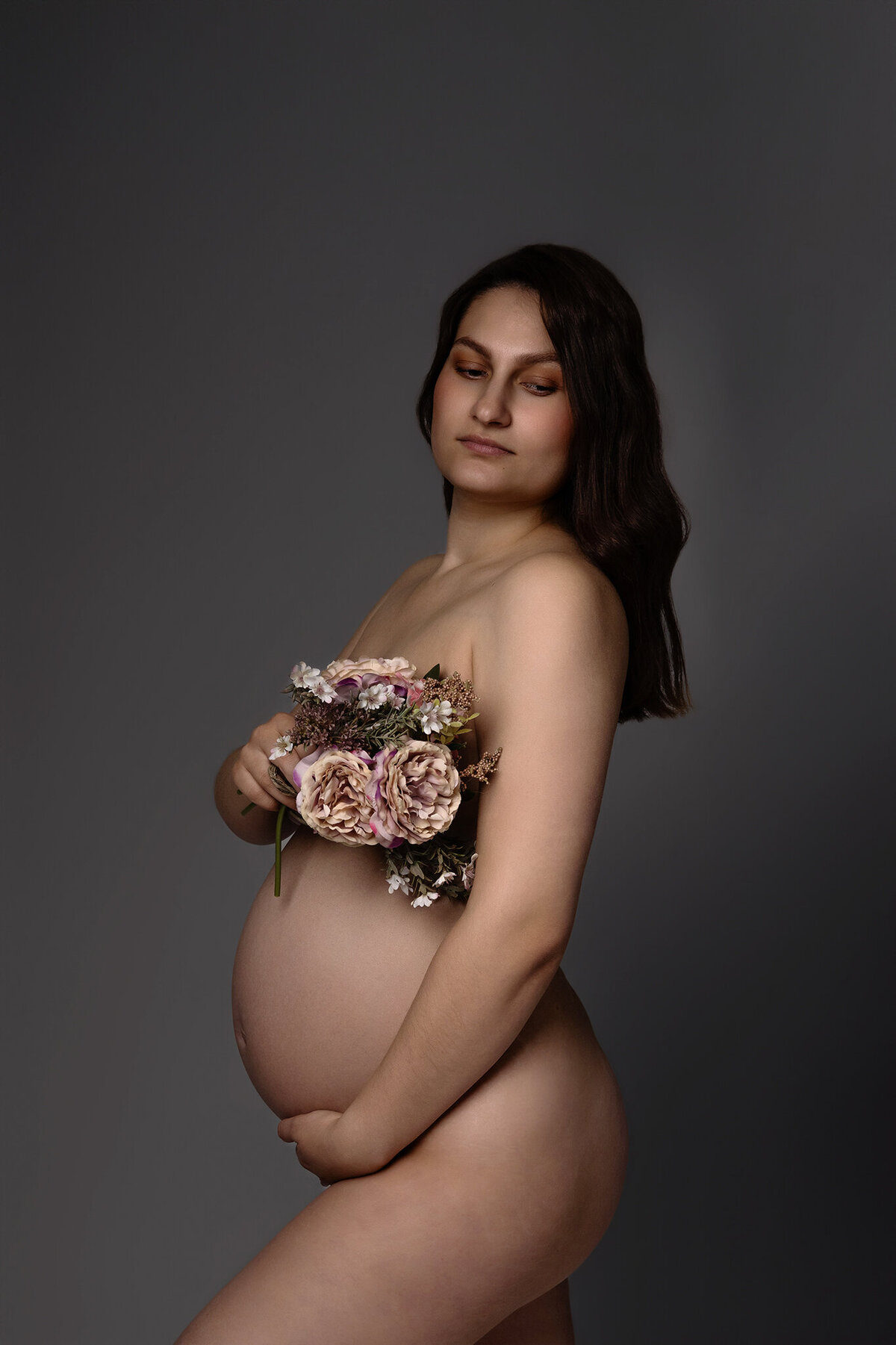 maternity pregnant motherhood newborn baby andrea b photography implied nude flowers