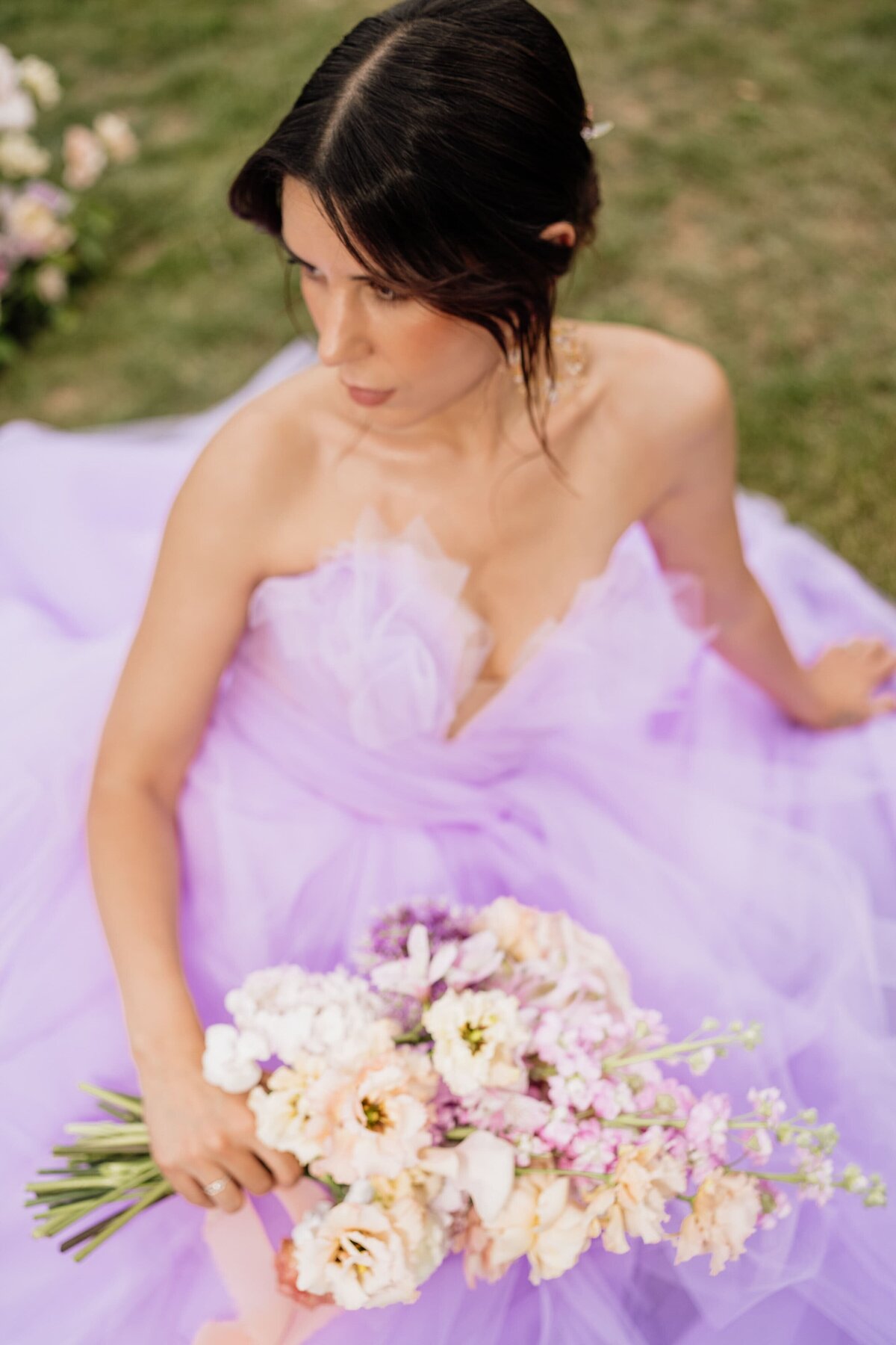 wedding-bouquet-on-bridal-gown