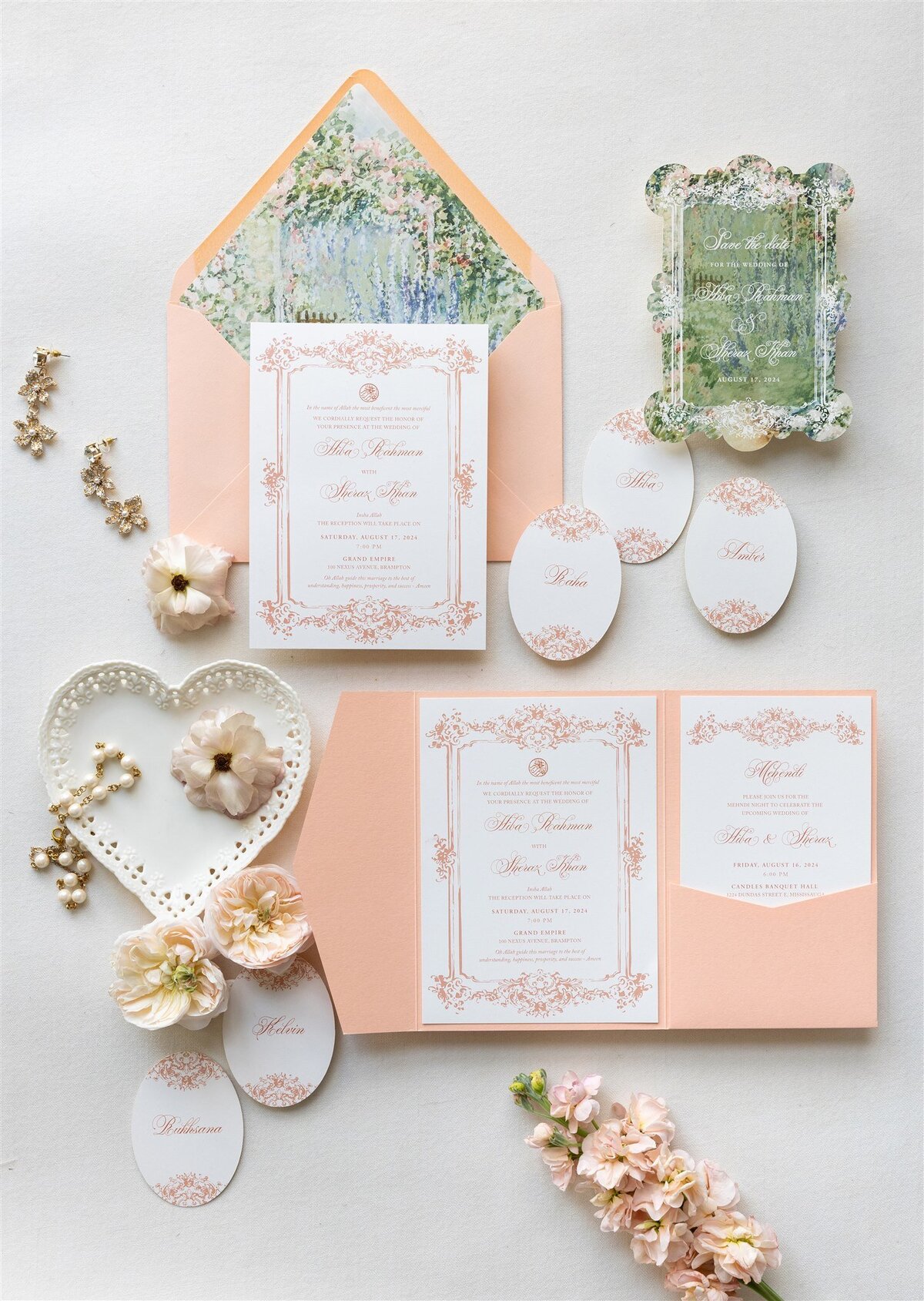 Peach Pocket-fold Wedding Invitation 1