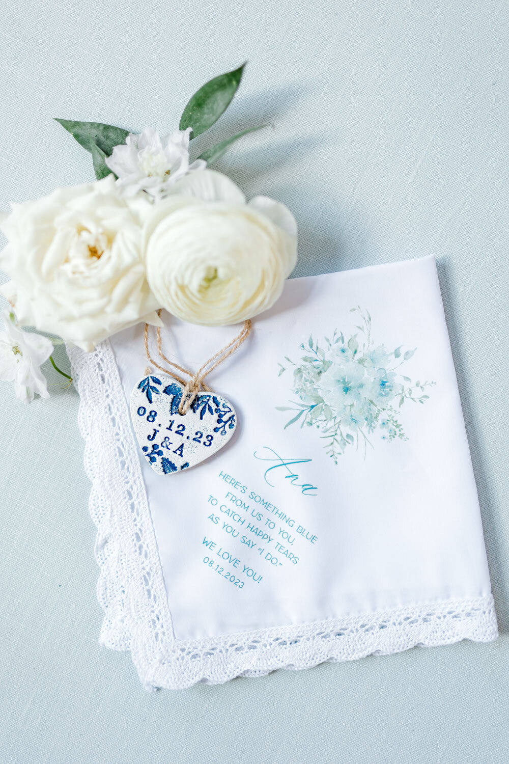 Custom embroidered handkerchief with flowers