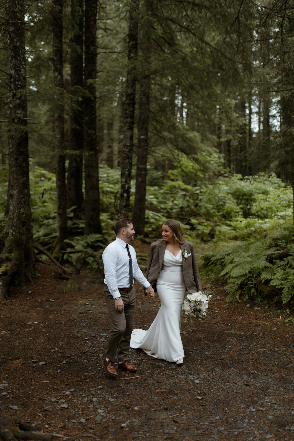 Bride and groom in forrest