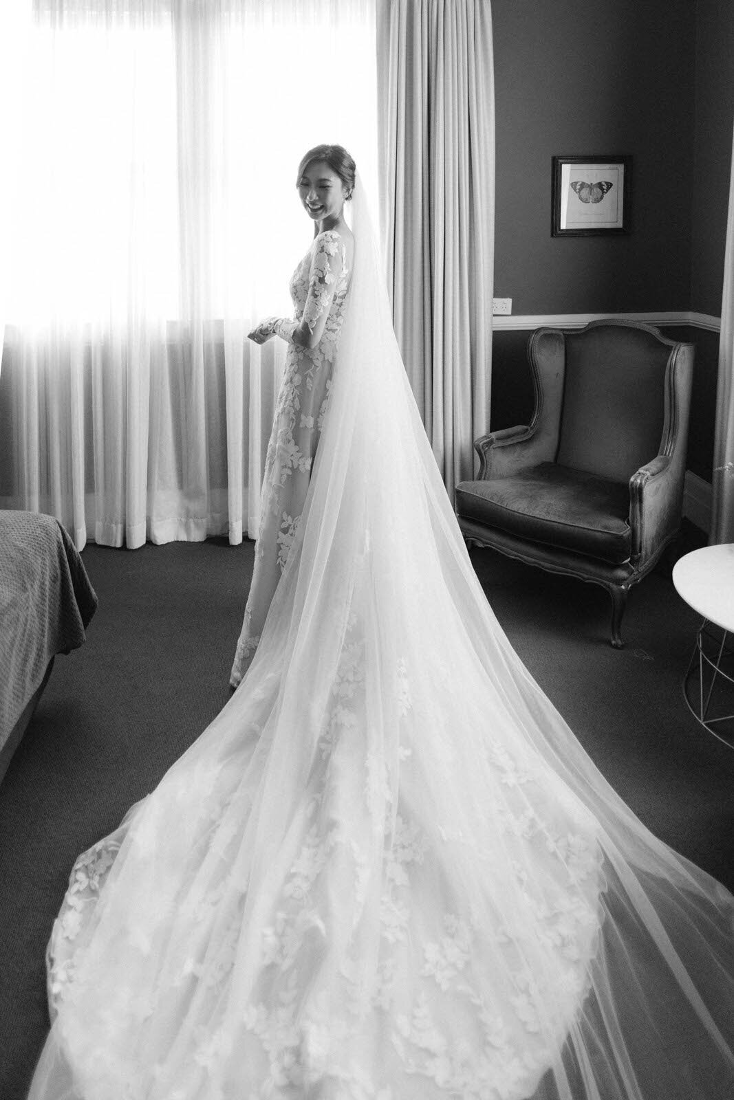 bridal gown and veil