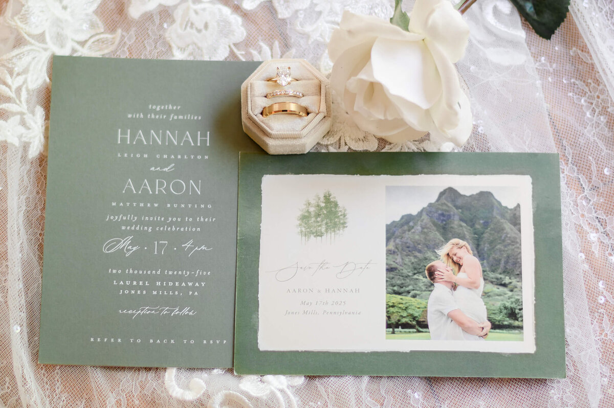 Timeless wedding photography flat lay captured by Pittsburgh Photographer Bree Stewart of Lens Love Photography. 