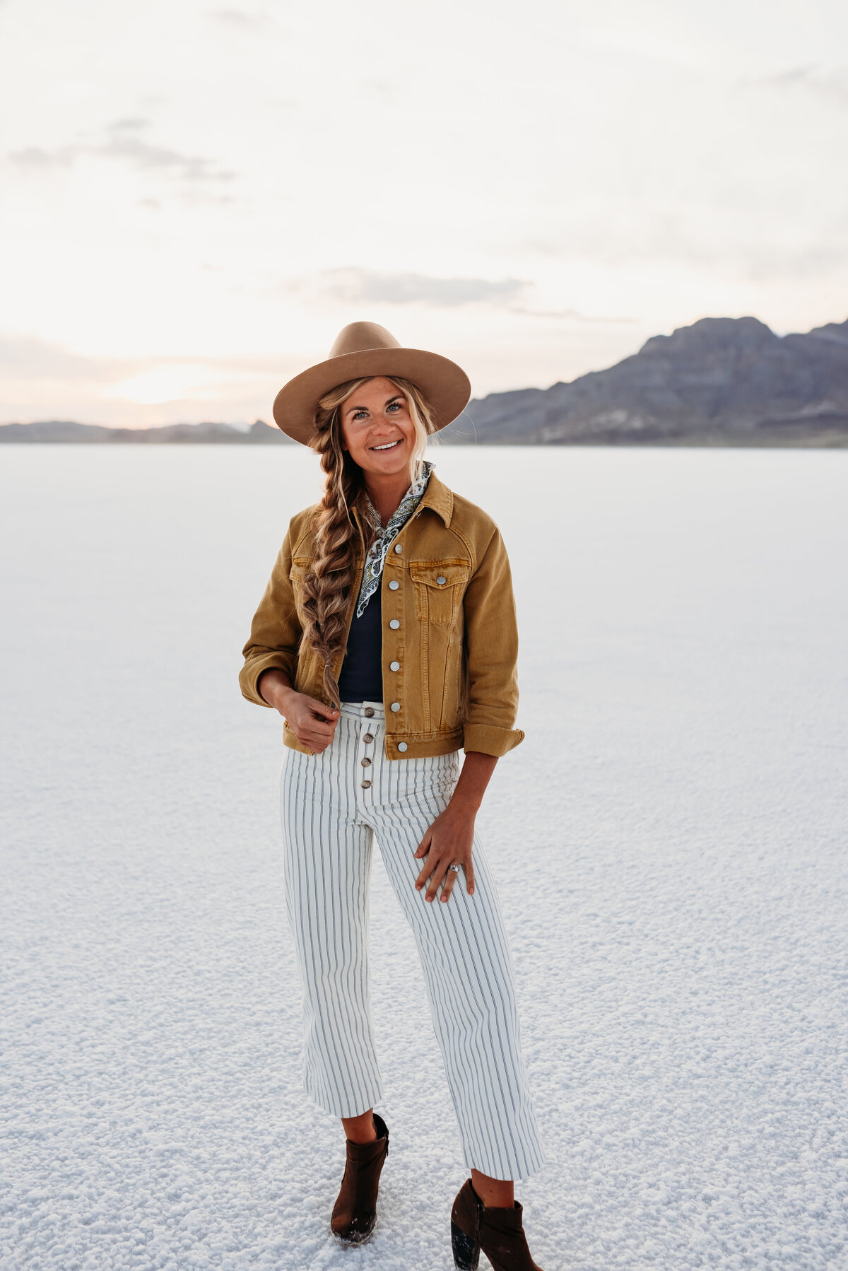 gorgeous hairstylist photographed at the salt flats
