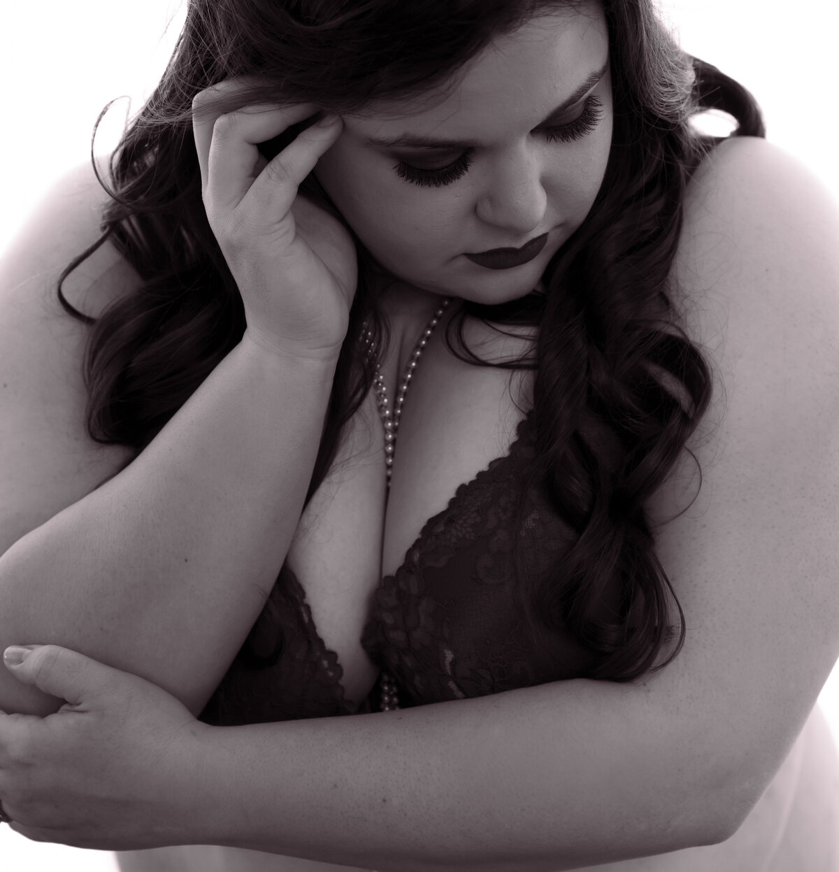 goddess studio black and white intimate shy look window boudoir black bra