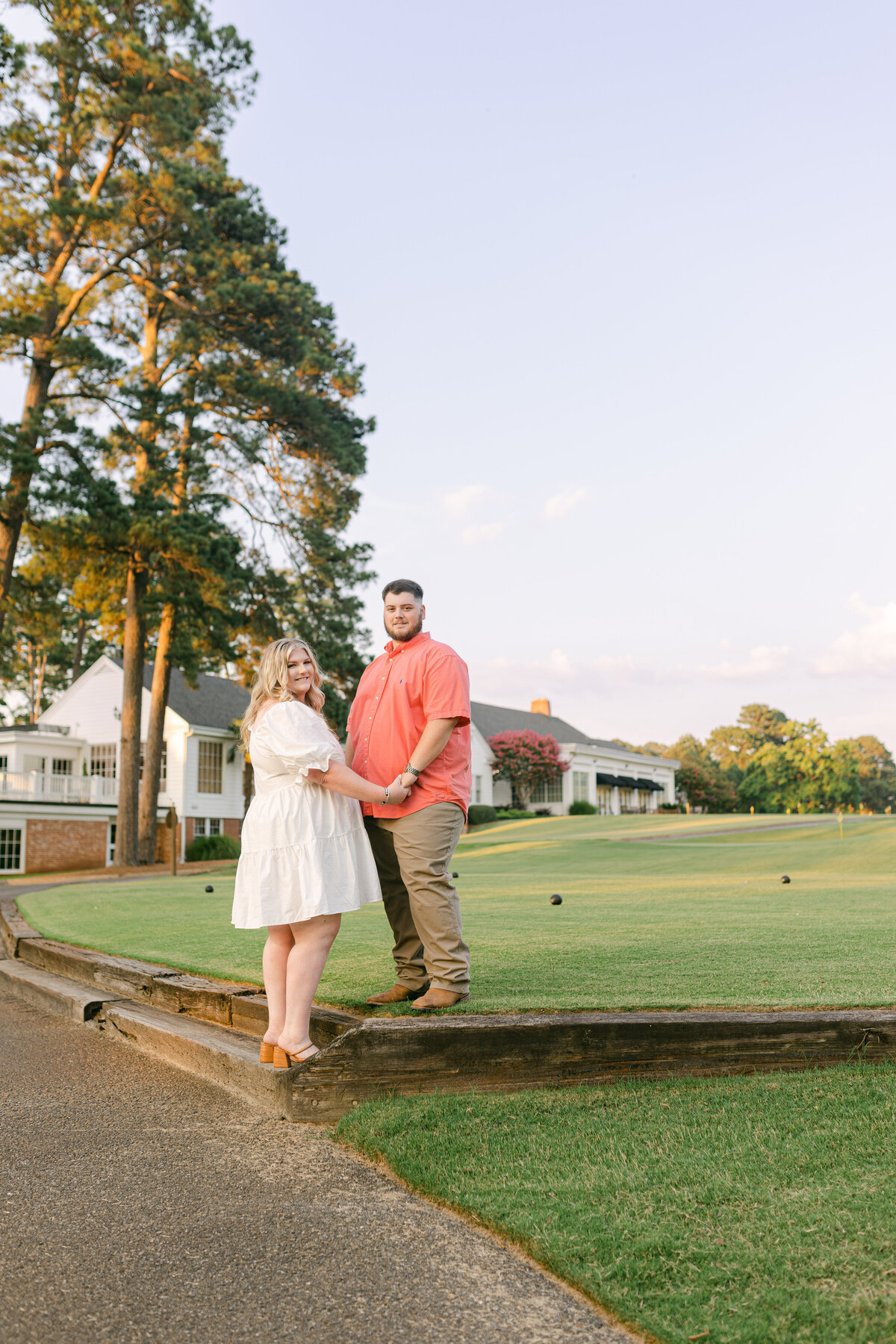 engagment photoshoot session at a country club in Arkansas