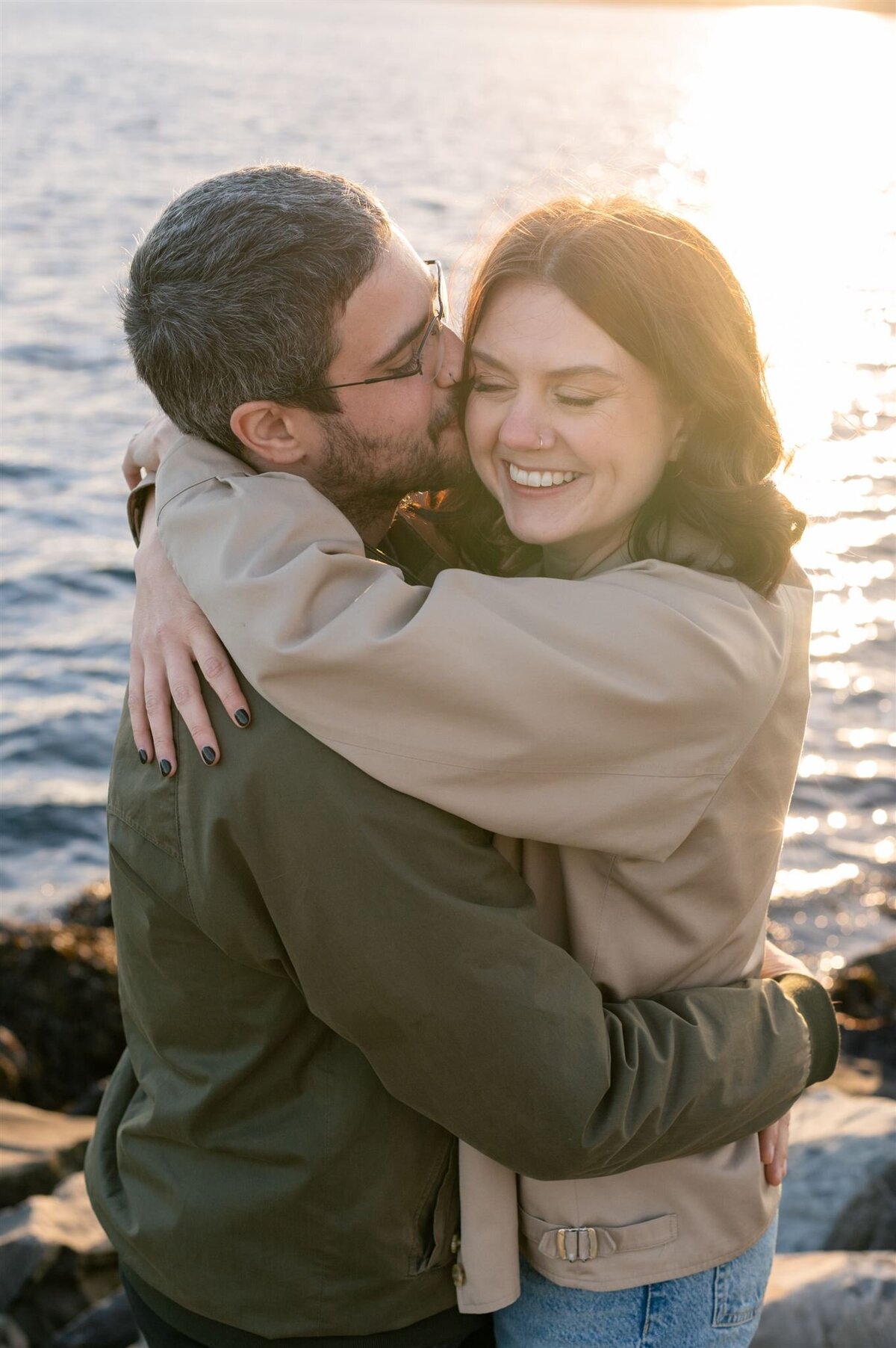 Happy embrace during Nova Scotia sunset