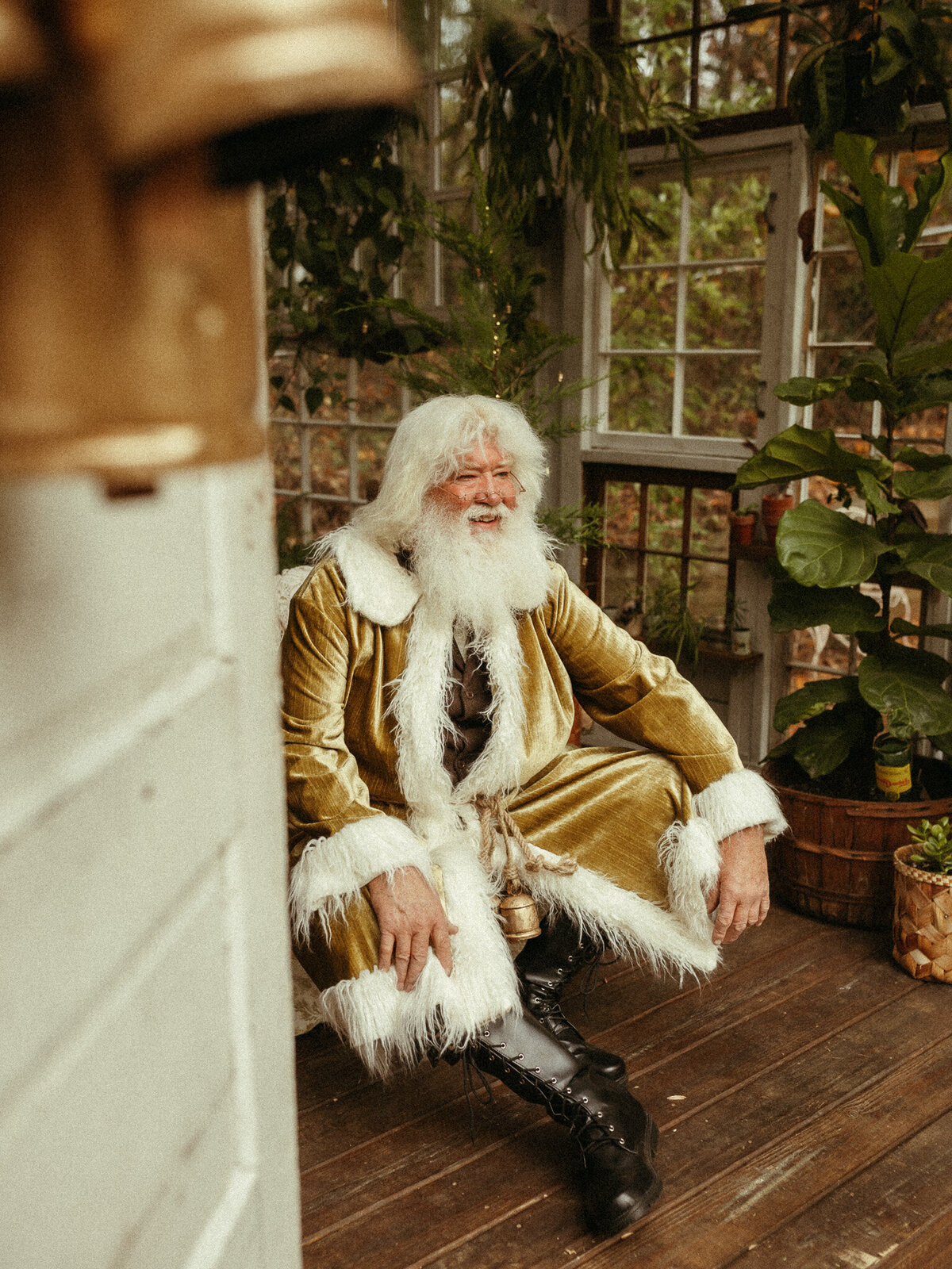 A retro Santa sitting in the doorway of Das Hinterhaus in Marietta, GA. 