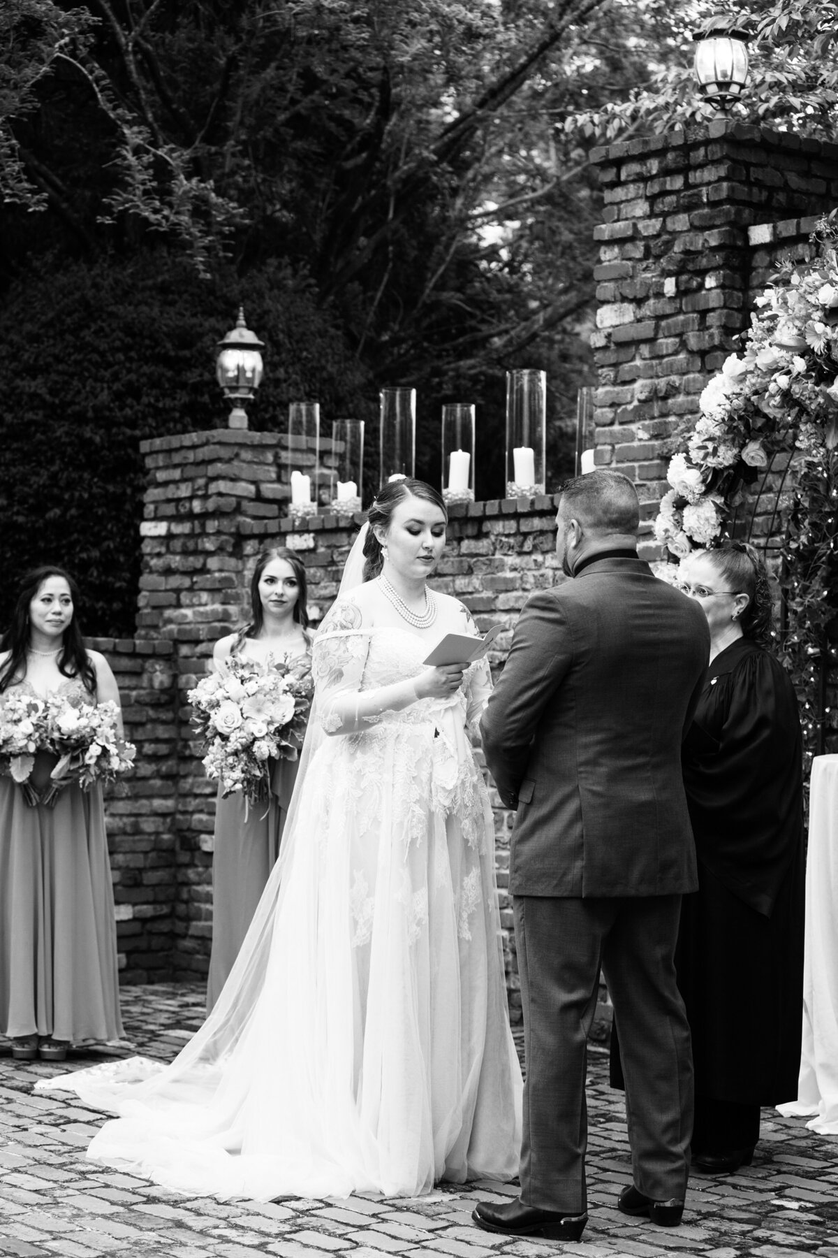 Atlanta-Black-and-White-Wedding-Photo-Bride-Reading-Vows-Carl-House