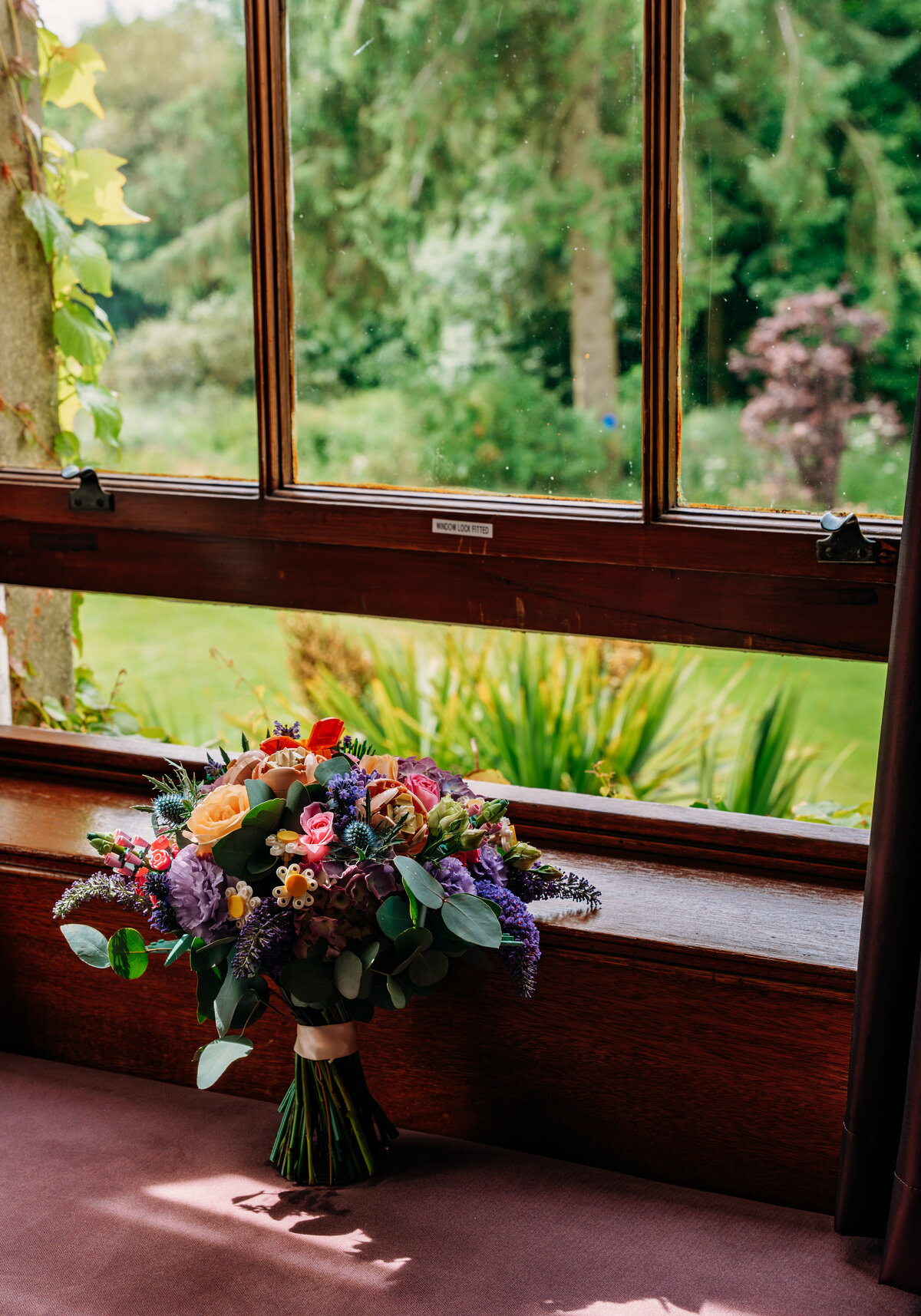 Wedding flowers on window ledge