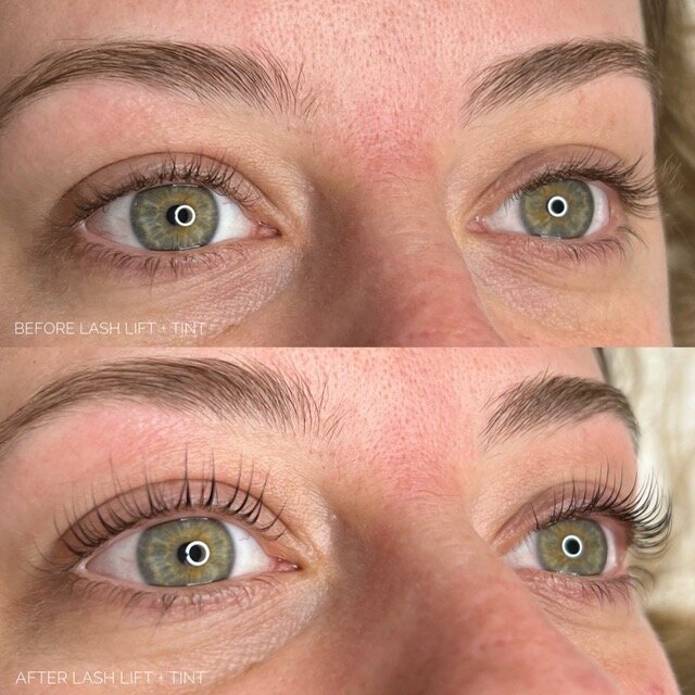Before and after of lash lift and tint by K Nicole Beauty
