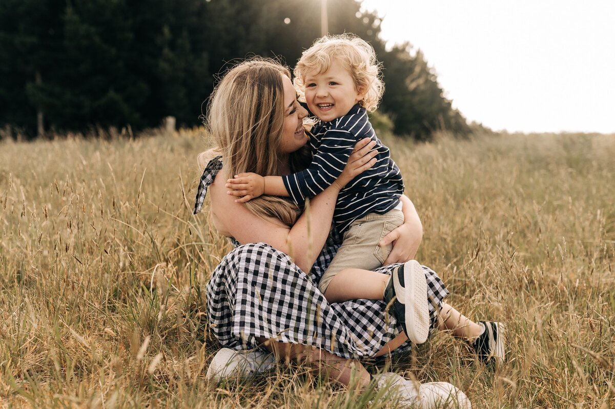 mother sun portrait sunset dry grass long hill christchurch gingham dress striped top