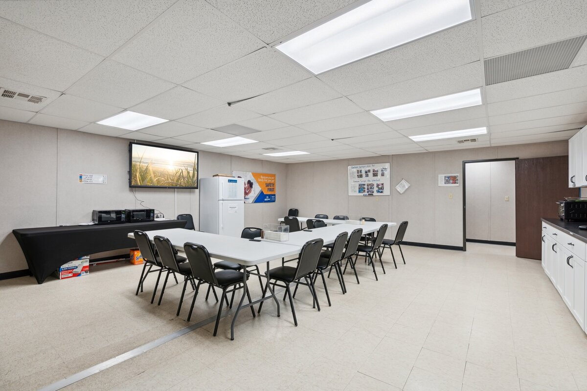 Temporary break room setup for construction company