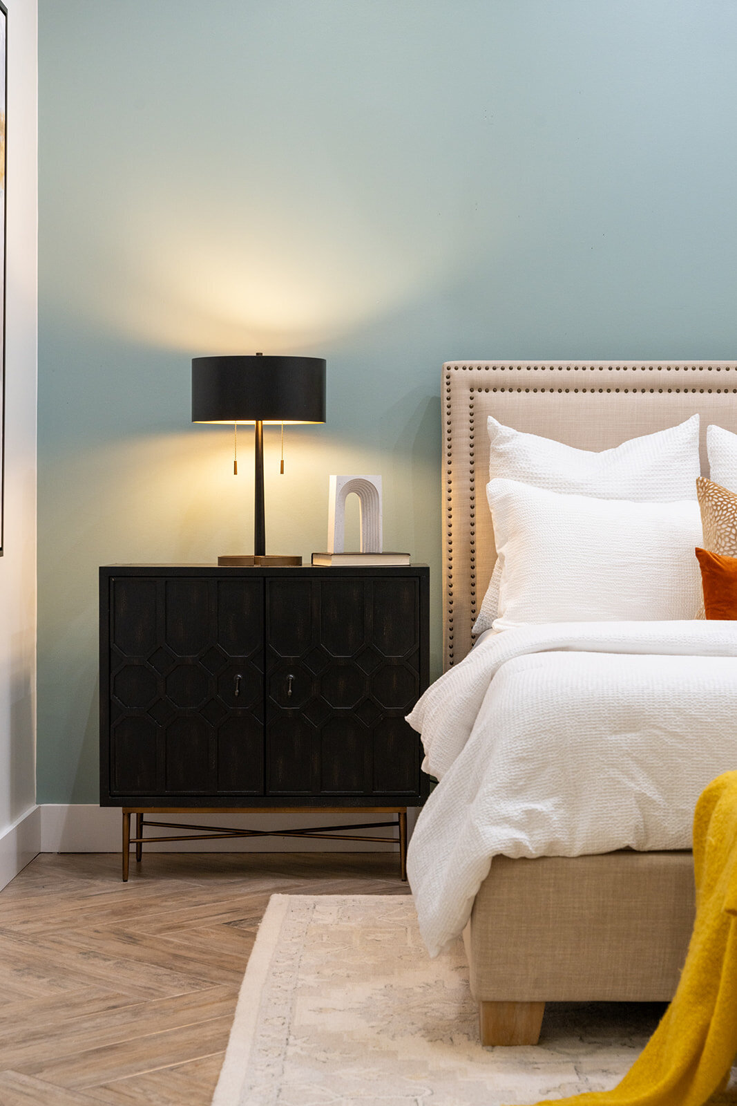 bedroom with orange and yellow accents