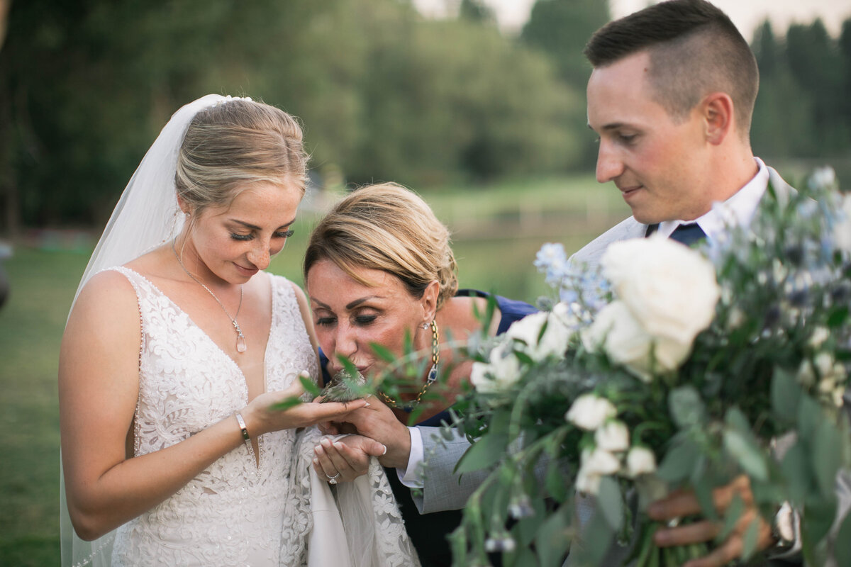 bird with bride and groom