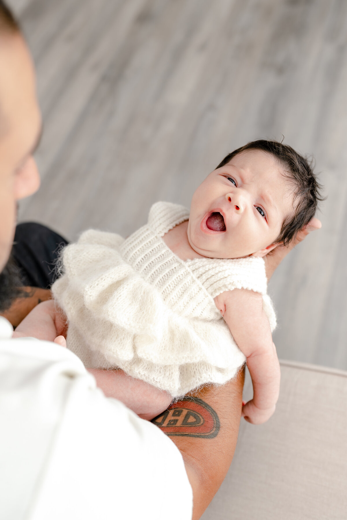 Baby yawning during natural light Barrie newborn photography session 