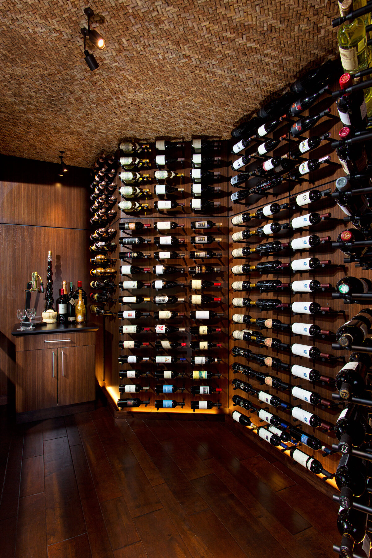 wine wall in basement