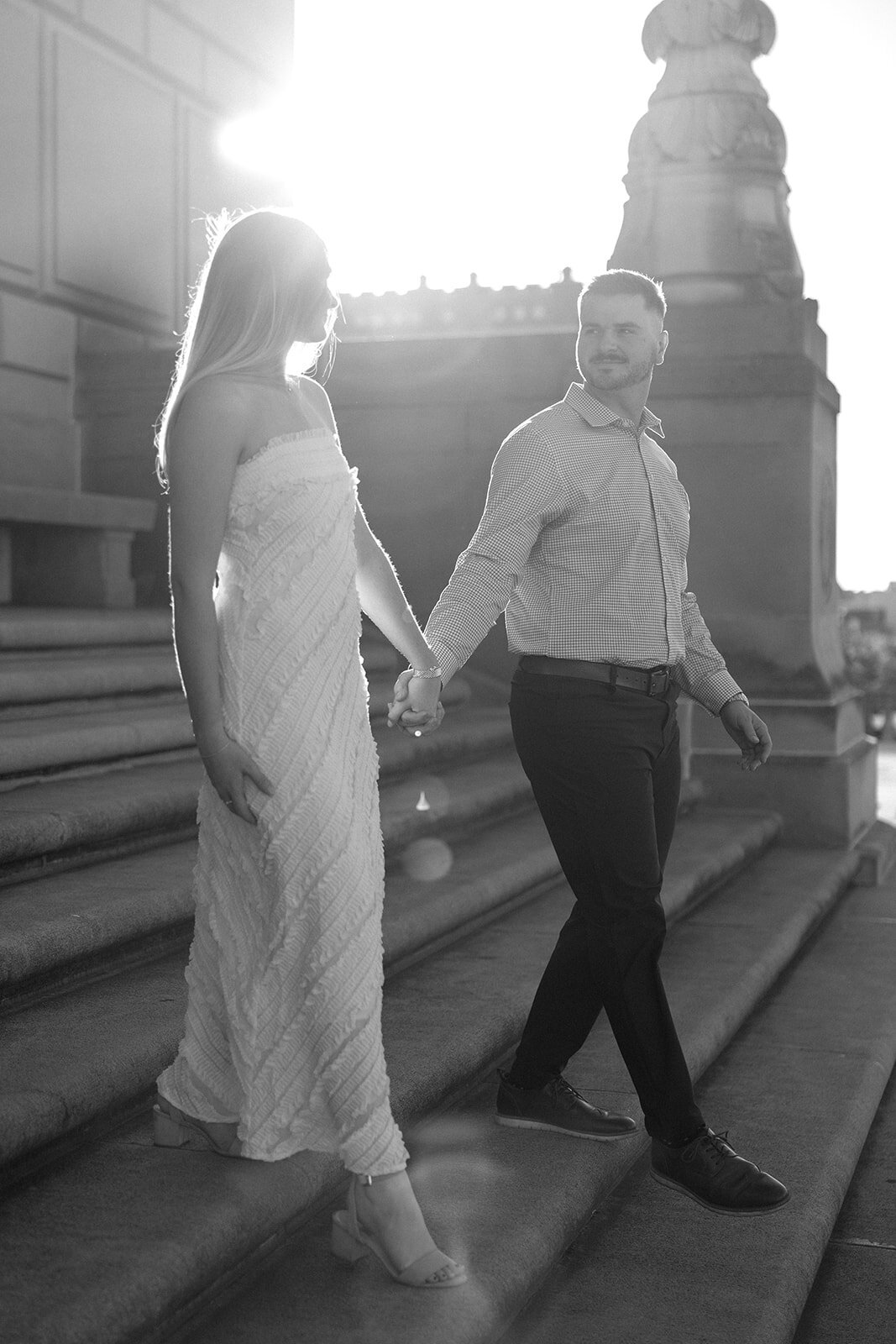Black and white Indianapolis engagement photo idea