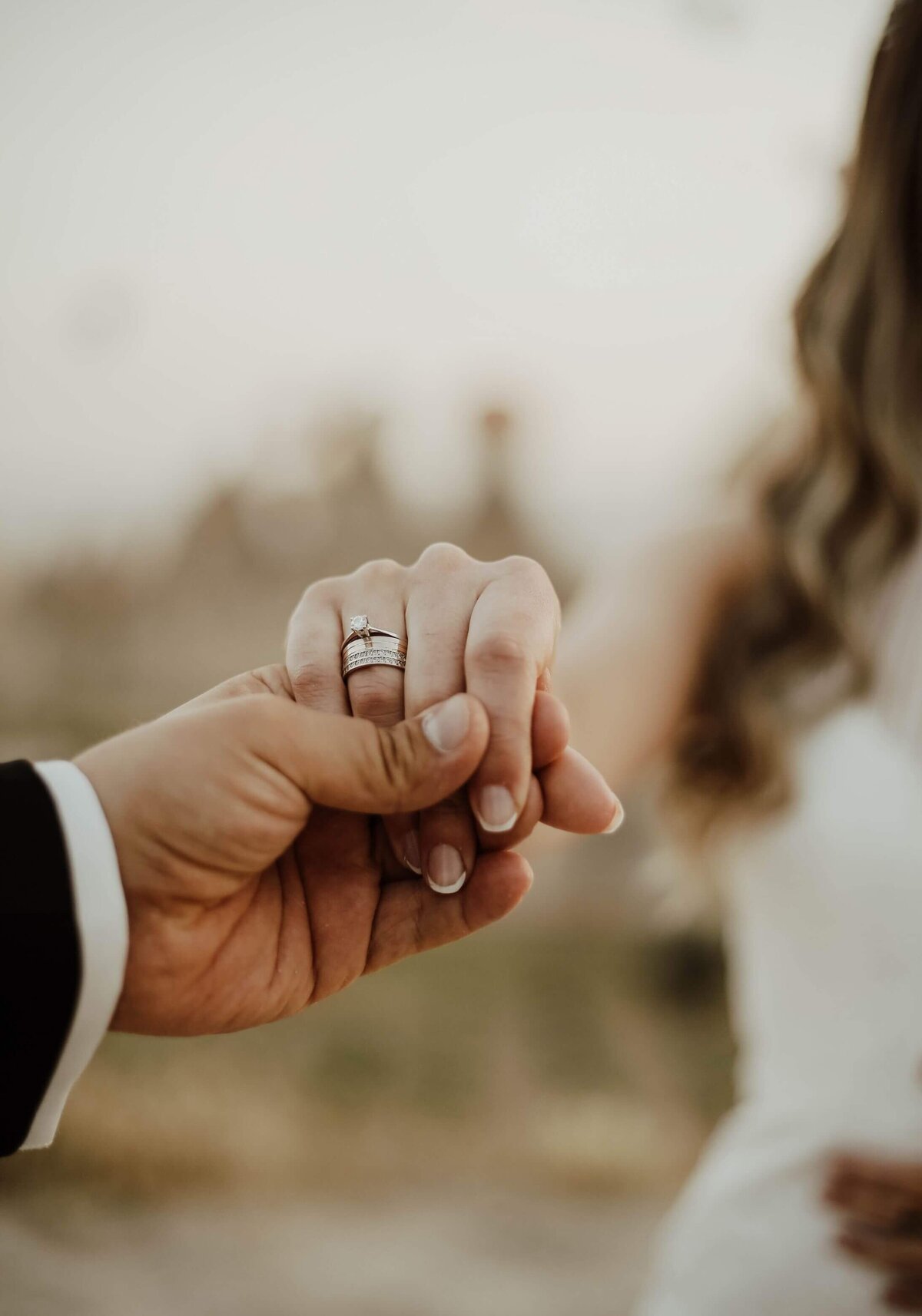 Unrecognizable Wedding Couple Holding Hands