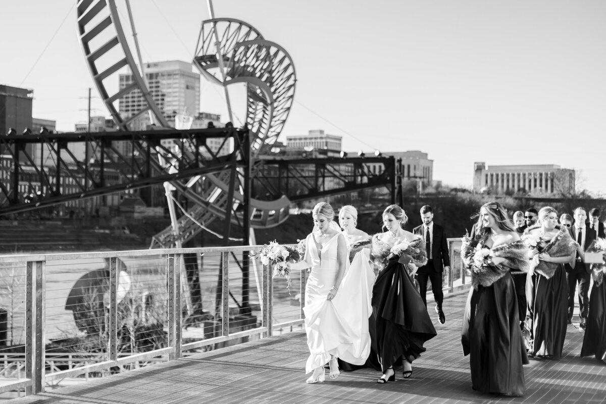 Bride with bridesmaids at Tennessee State Museum, Nashville