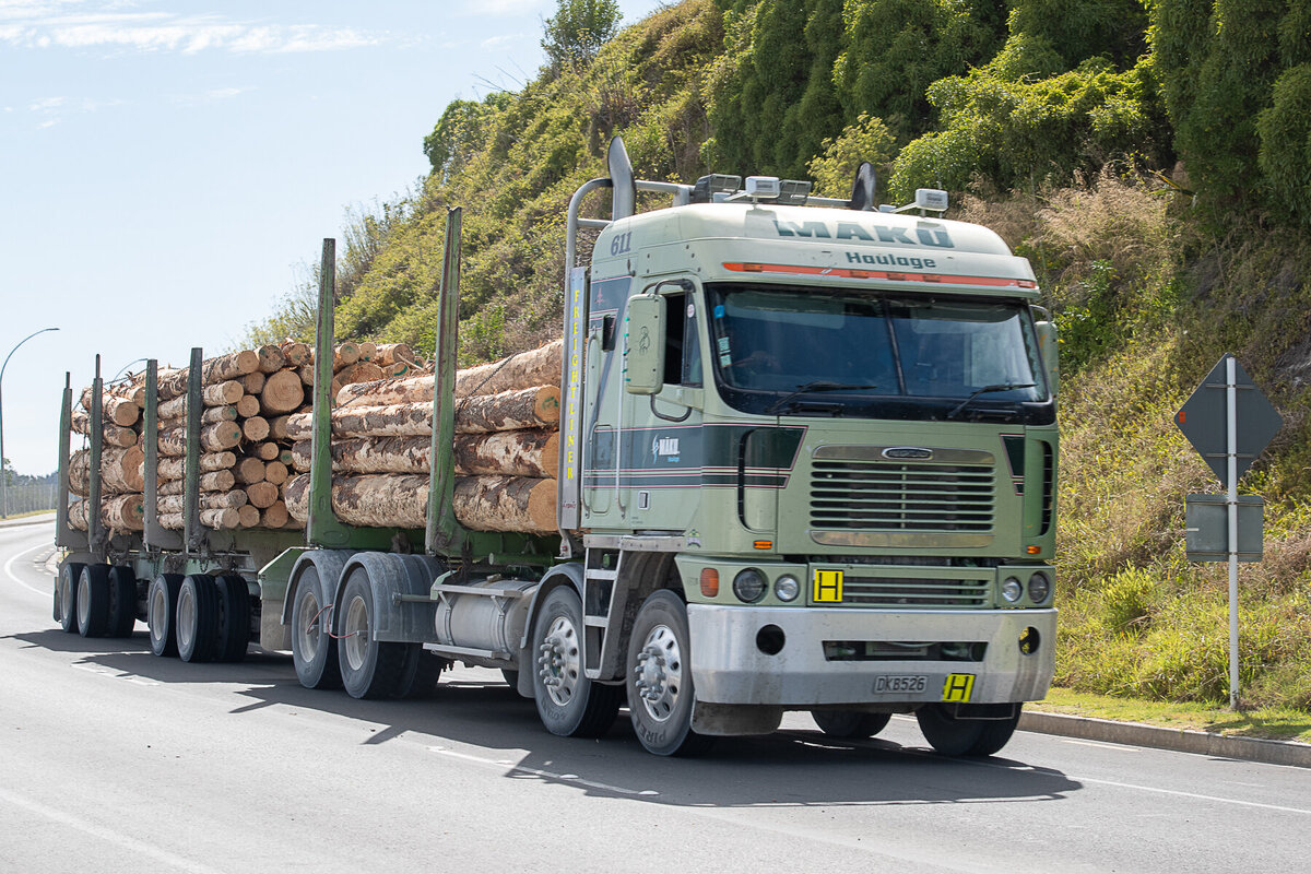Truck carries logs to Eastland Port Gisborne
