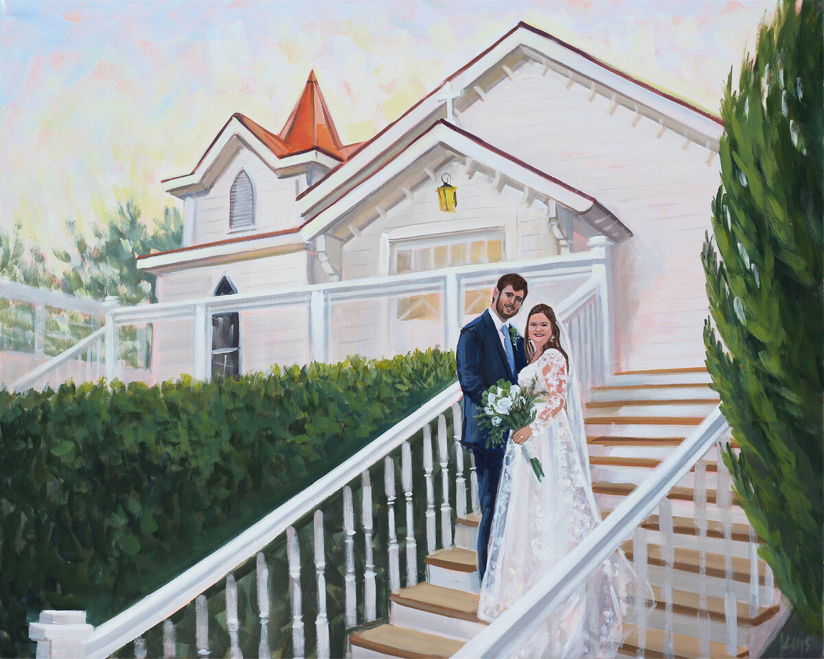 Wedding Painting Commissions by Ben Keys | Emily and Adam, Wedding Painting from Photos, Tybee Island Wedding Chapel, Tybee Island, Georgia, hi res