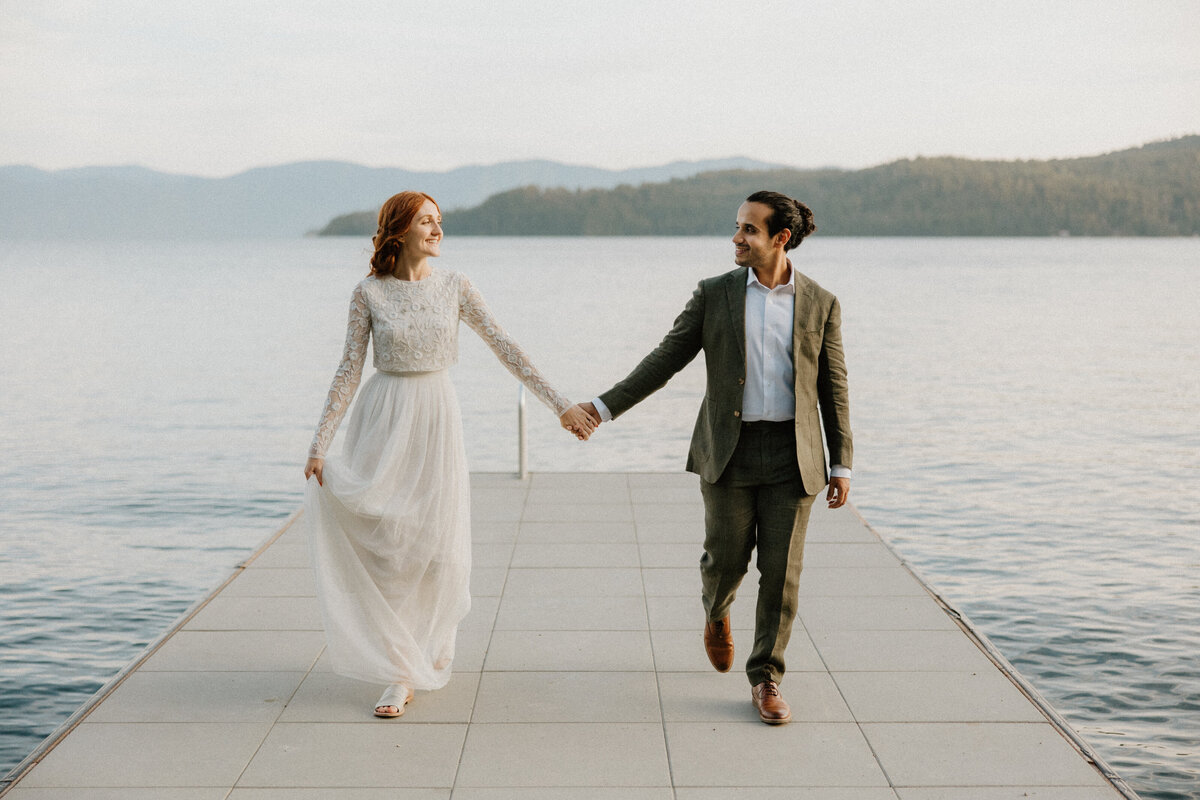 bride and groom lake wedding