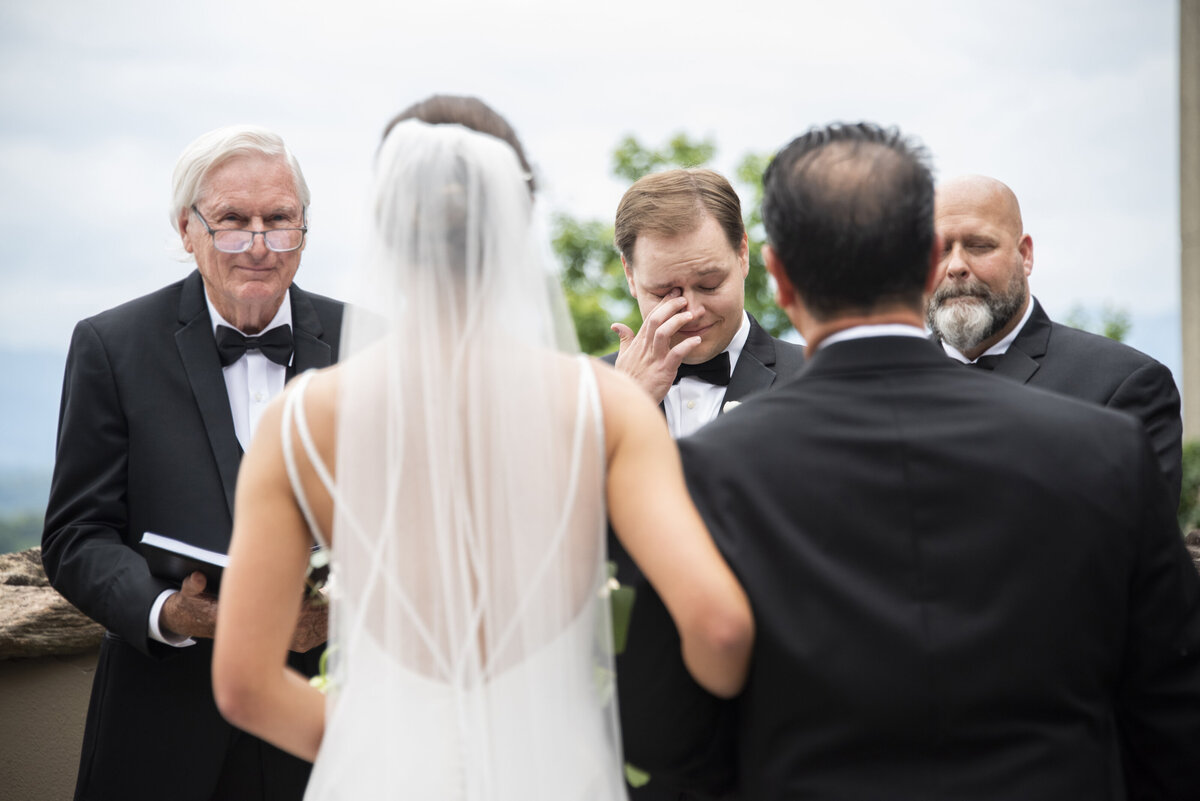 Groom crying aisle wedding photography Omni Grove Park Inn Asheville NC