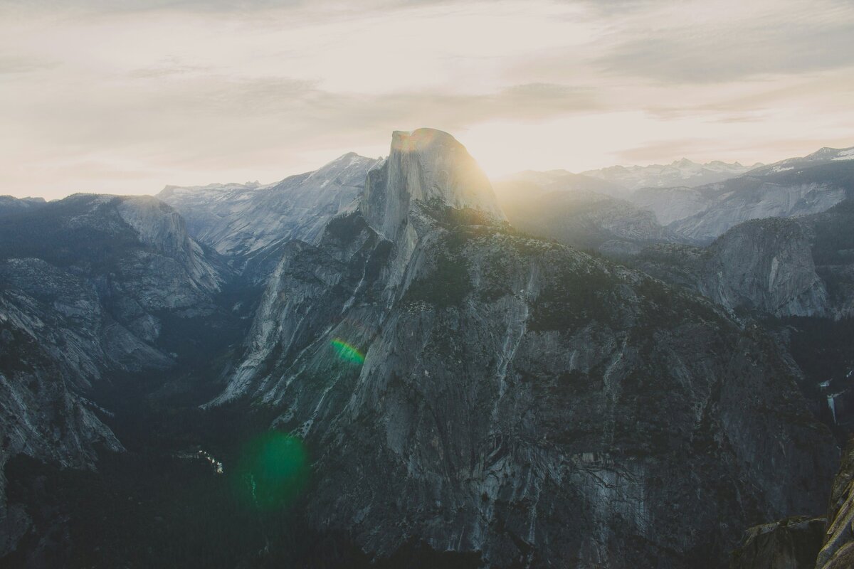 Peaceful, majestic, mountain peak at sunset