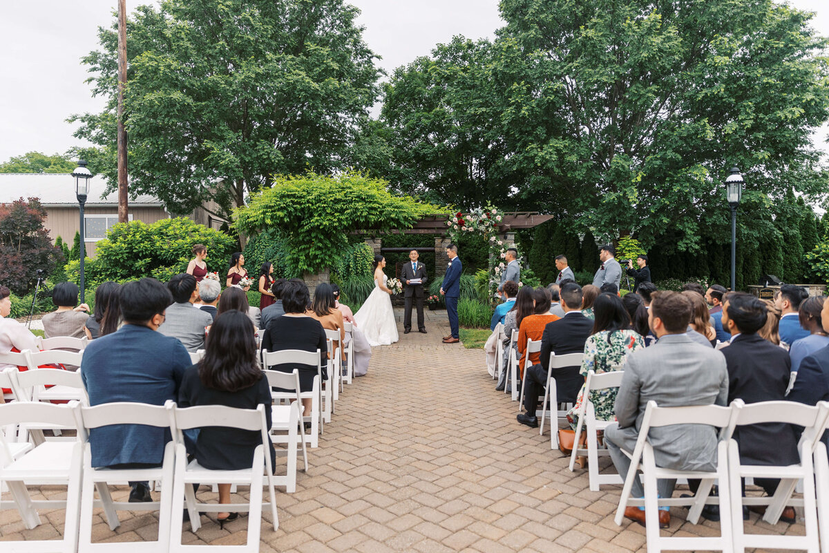 Outdoor wedding ceremony at the Conservatory at the Sussex County Fairgrounds.