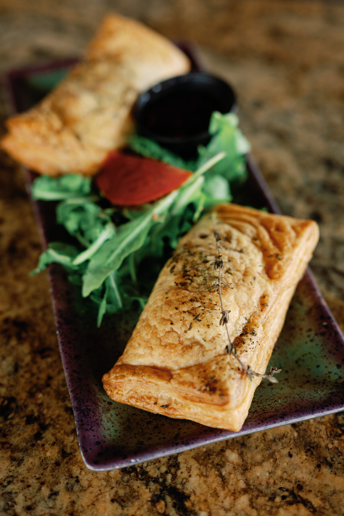 Stitch in Thyme is a Shepherds pie wrapped in a pastry and served with a side of HP Sauce