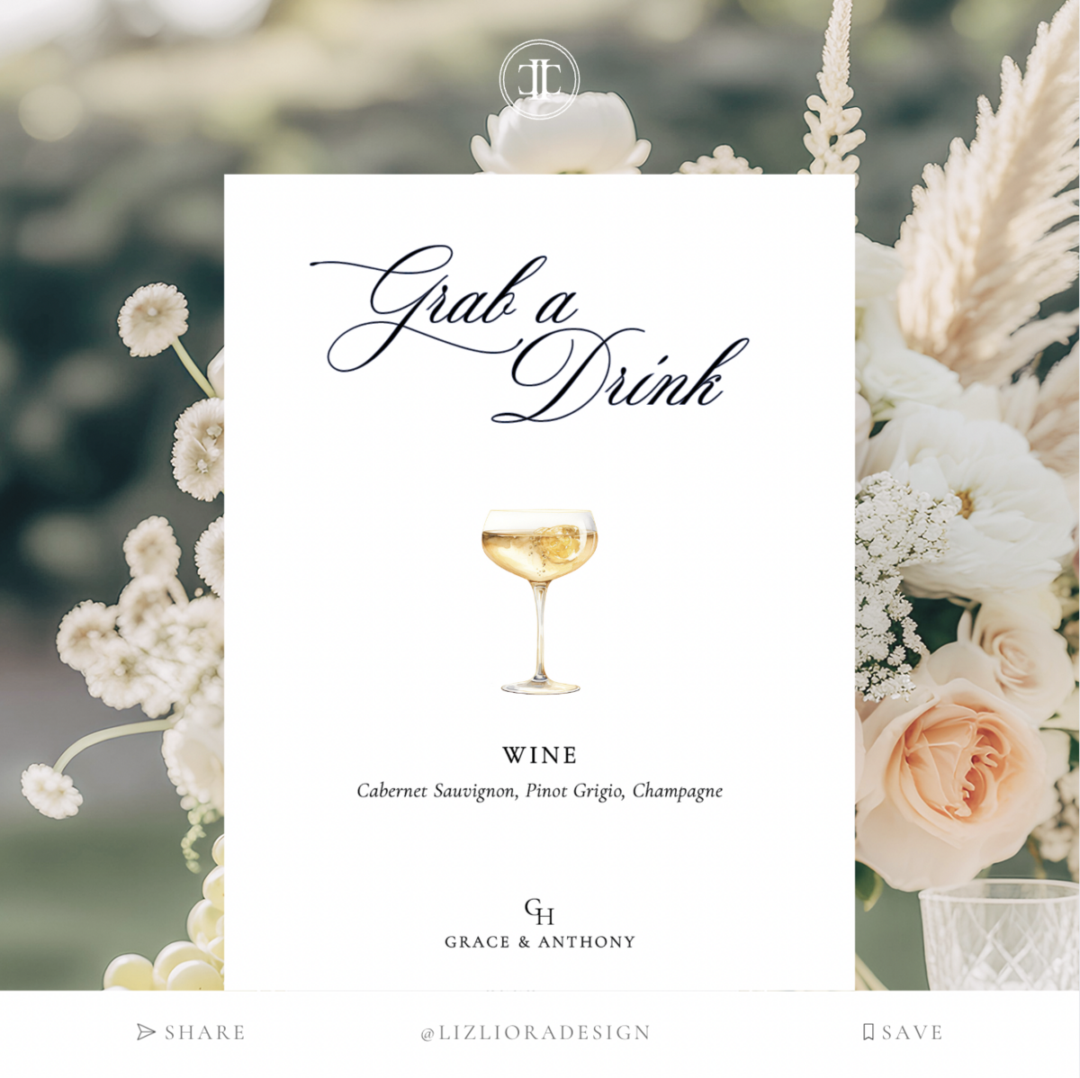 wedding drink menu with watercolor illustrations