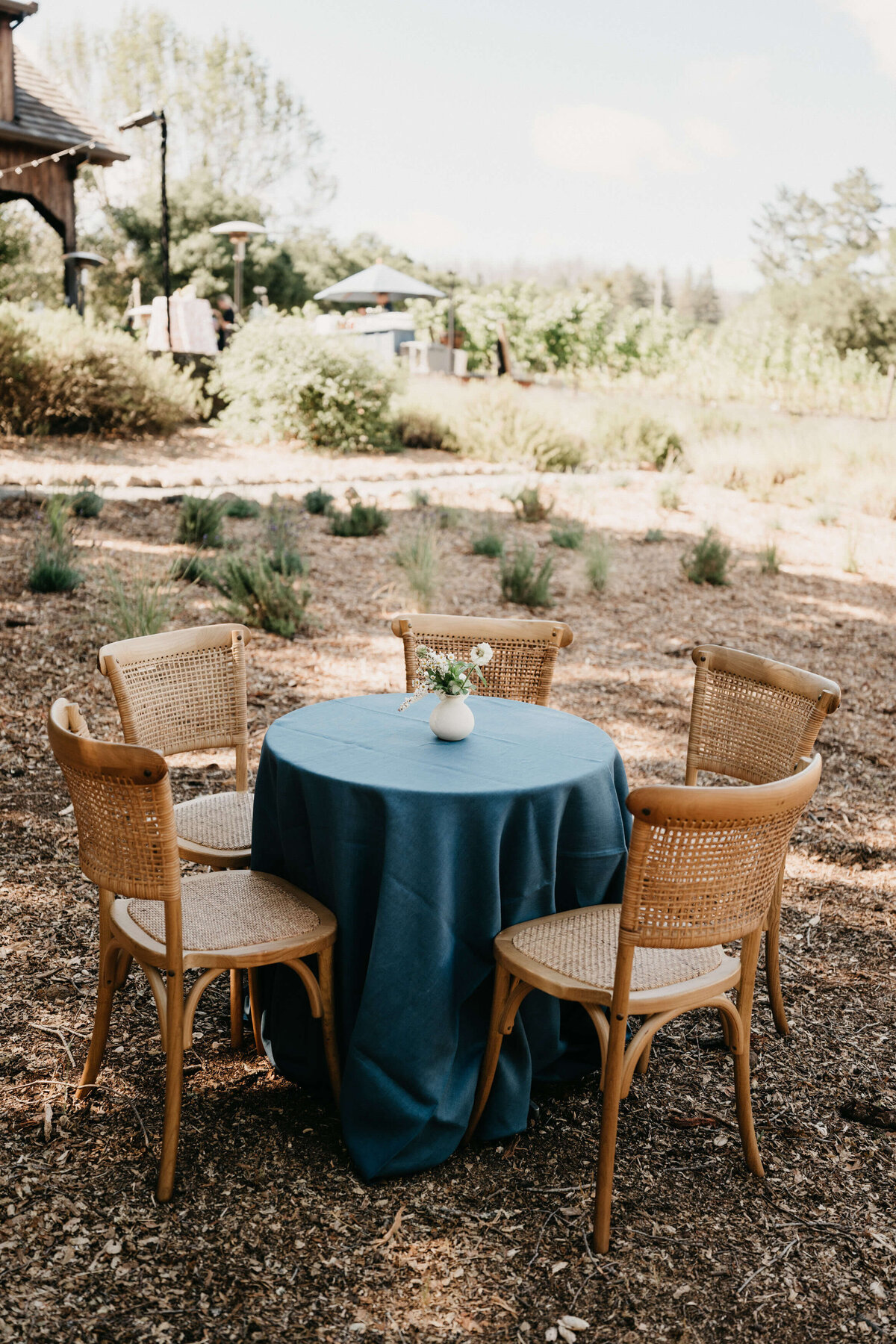 Sonoma Private Estate Wedding blue linen cocktail table