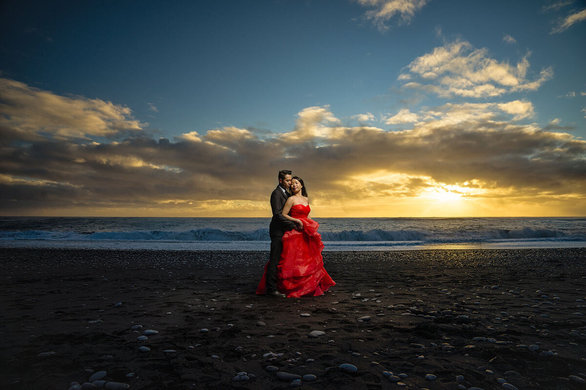 black sand beach Iceland elopment or prewedding session