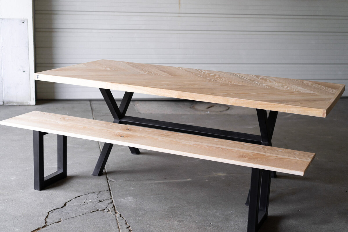 Custom Ash White Washed Dining Table and Bench