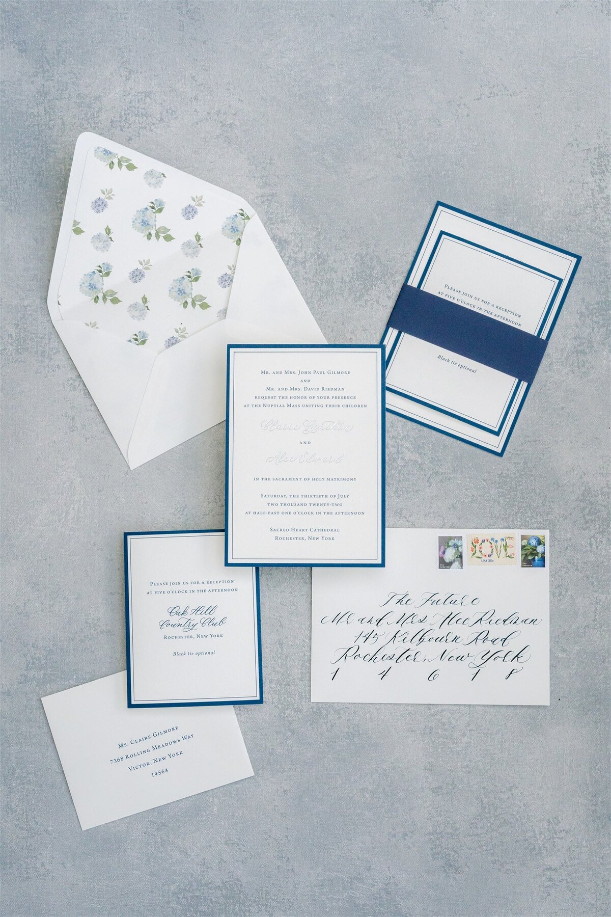 2-Blue and White Wedding Invitations-Loria Letters-Oak Hill Country Club Wedding-Verve Event Co (2)