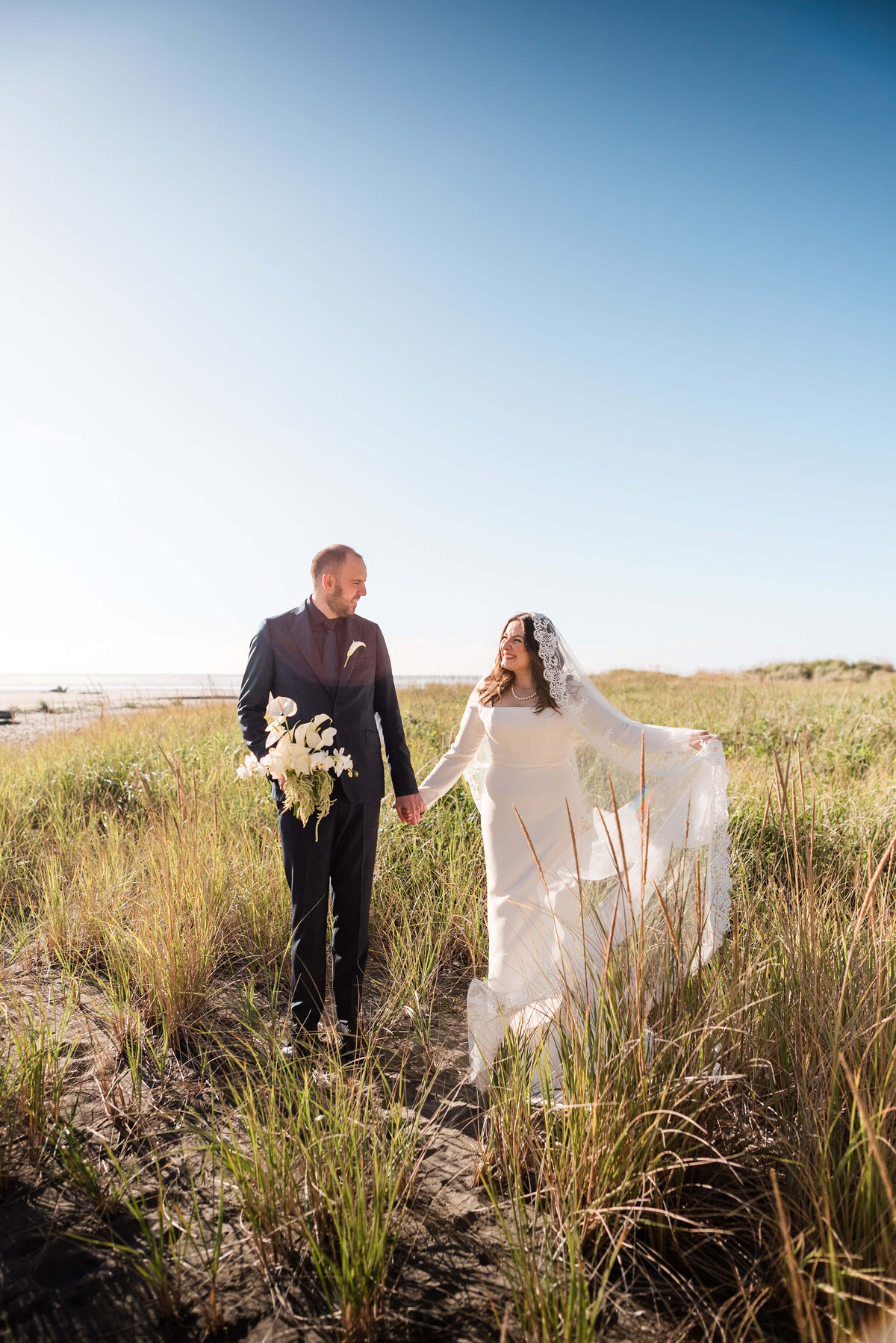Bride and Groom at Seabrook, Washington State Wedding