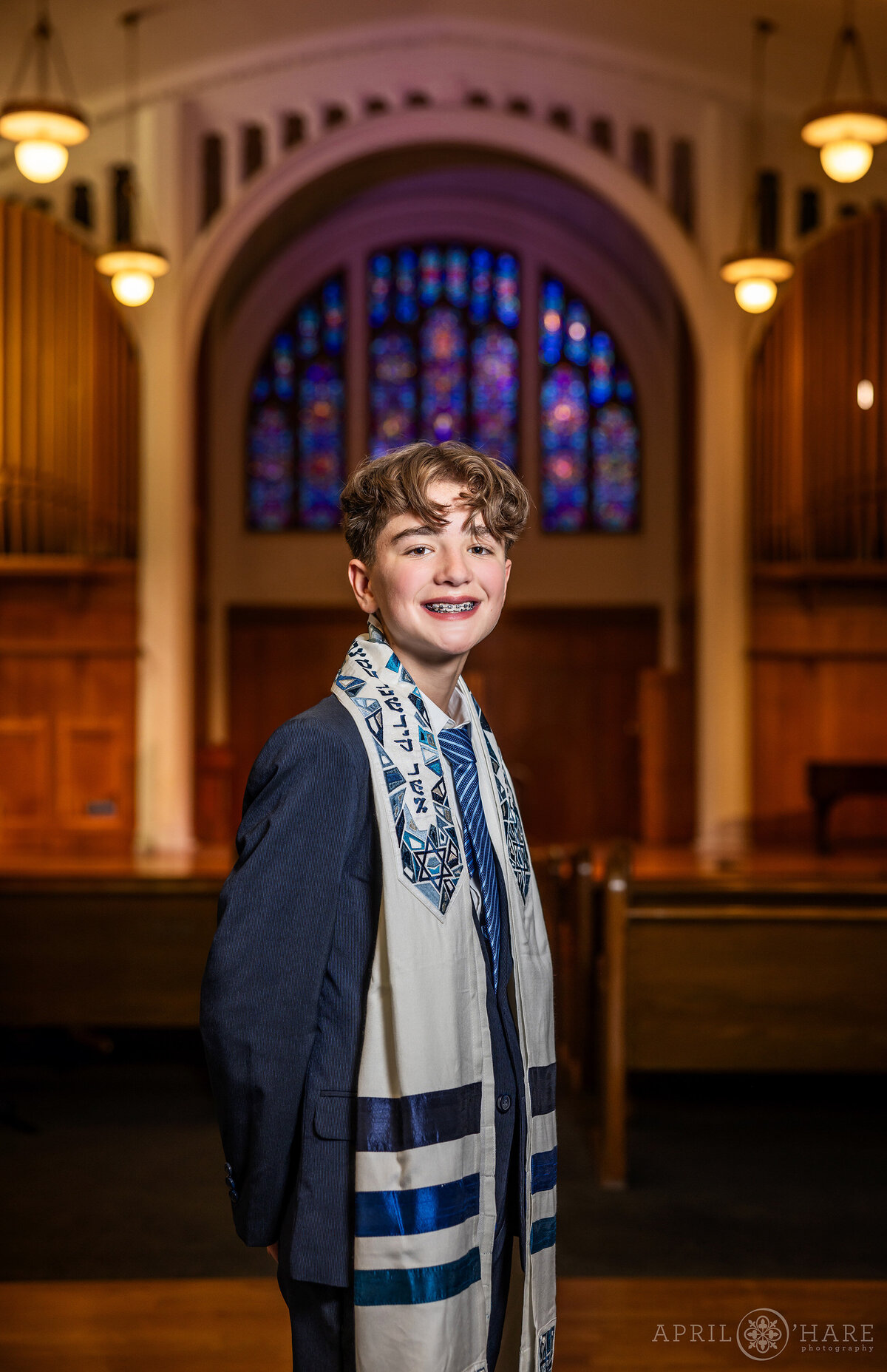 Beautiful Portrait of a Bar Mitzvah Boy at Temple Micah in Denver Colorado