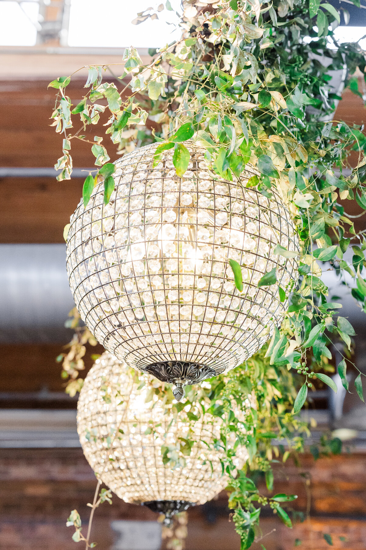 statement globe lighting at a Huguenot Loft wedding reception