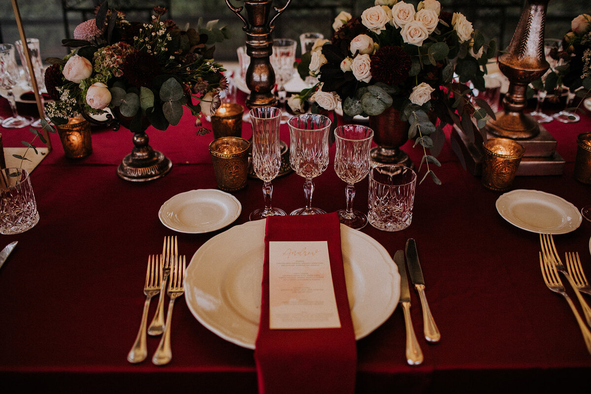 Red and gold wedding details